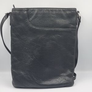 Margot Crossbody Bag Black Pebble Leather Slim Pocket Detail Adjustable Strap